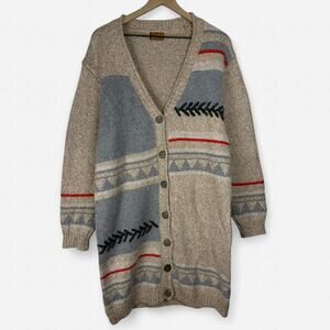 Pol beige southwest pattern longline knit cardigan